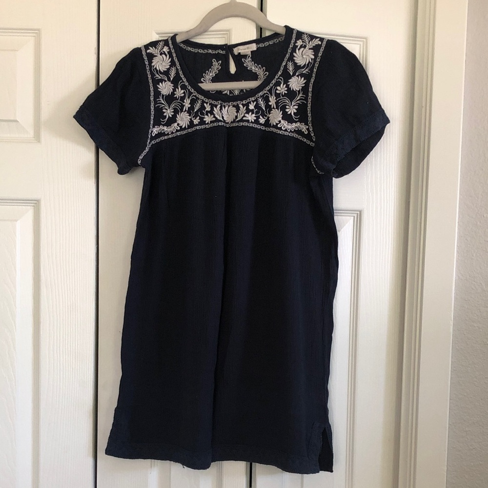 Garnet Hill Navy Swim Coverup with White Embroidery